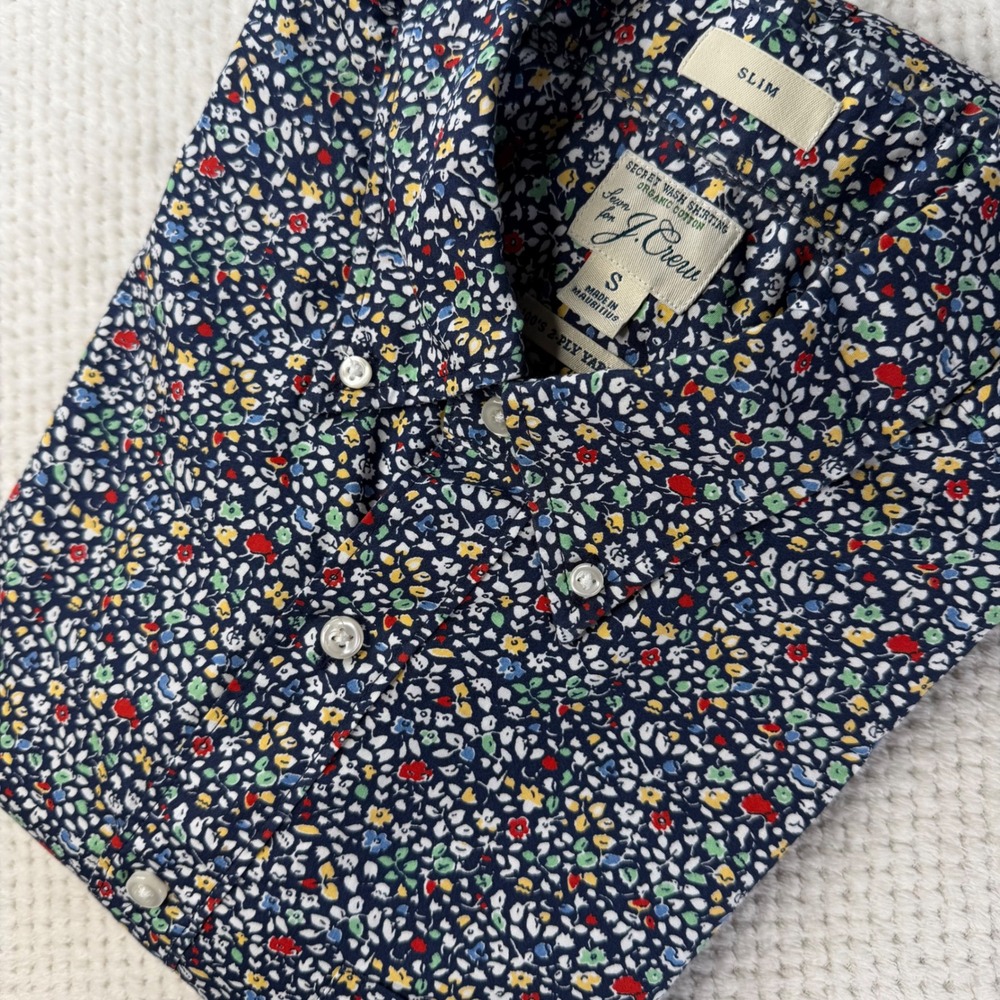 J.Crew Secret Wash Slim Fit Organic Cotton Floral Button Down Shirt Mens Small